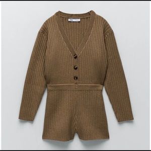 Zara knitted jumpsuit light brown beige with tag